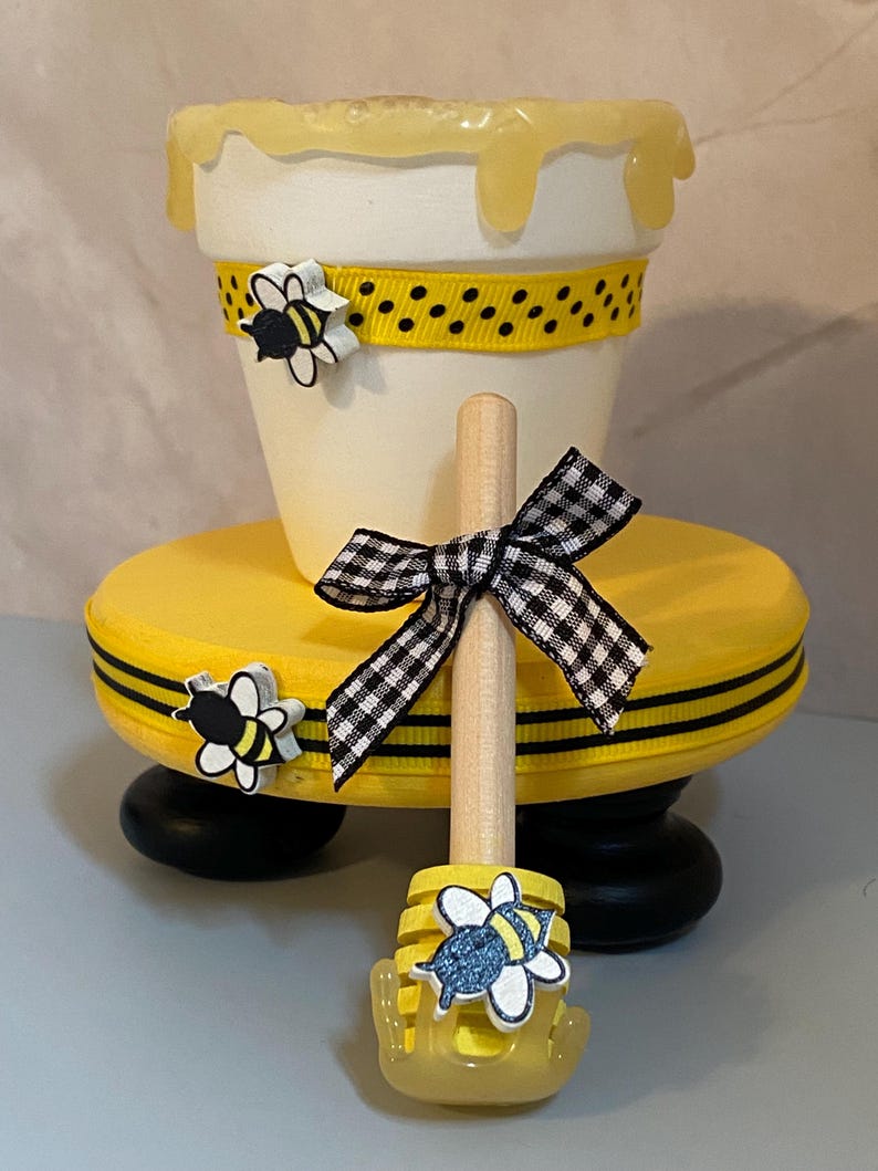 Rustic Wood Riser With Honey Pot & Dipper: Farmhouse Bee Decor - Etsy