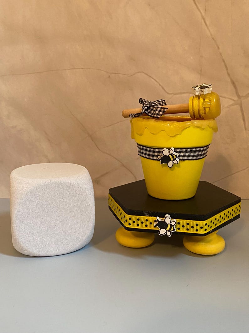 Rustic Wood Riser With Honey Pot & Dipper: Farmhouse Bee Decor - Etsy