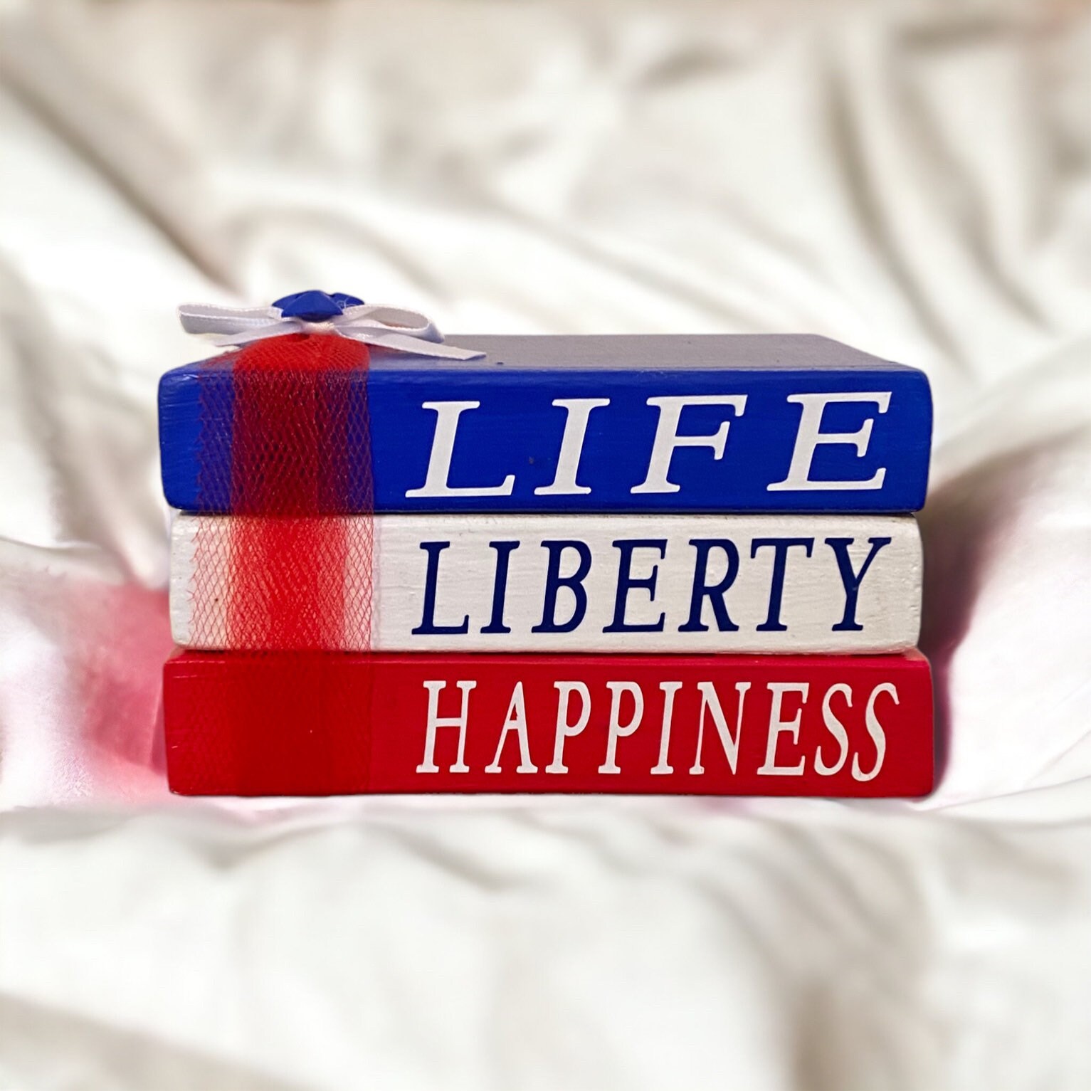 Patriotic Faux Book Stack: 4th of July Tiered Tray Decor