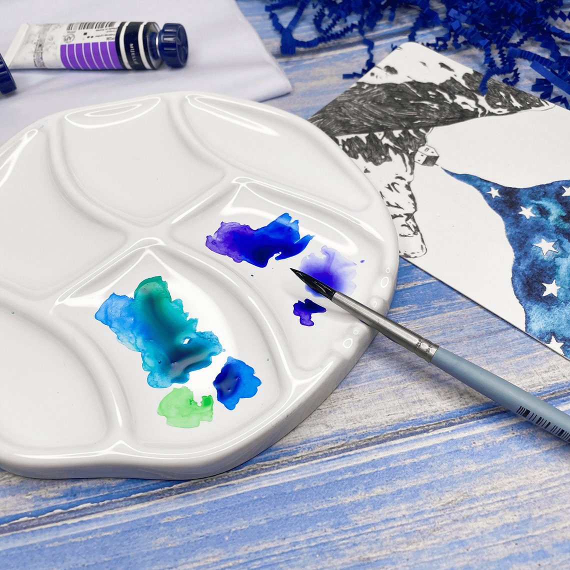 Ceramic watercolor palette Wave ceramic palette Etsy