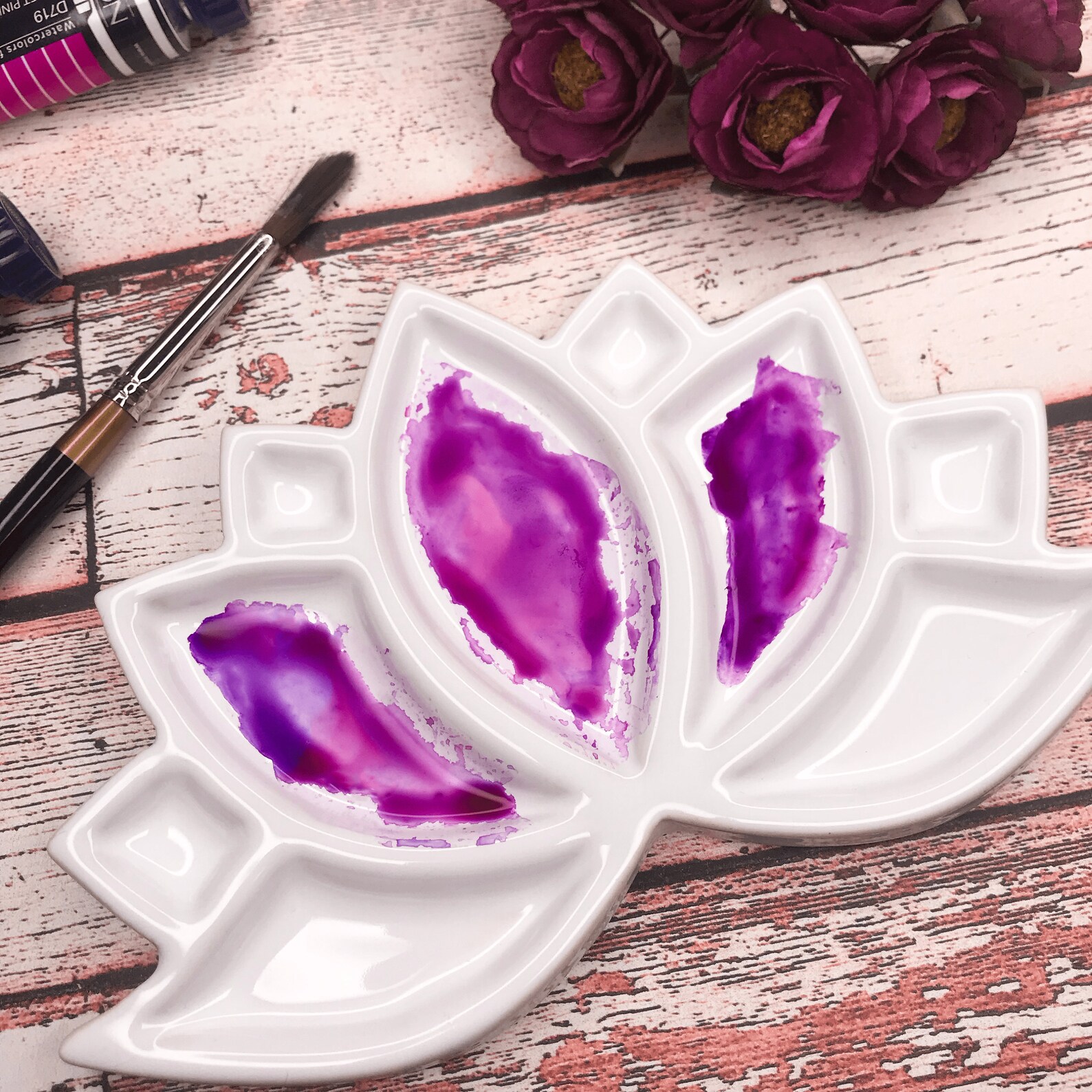 Ceramic mixing palette Lotus ceramic watercolor Etsy