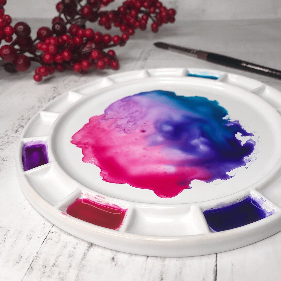 Ceramic mixing palette 16 wells ceramic watercolor palette Etsy