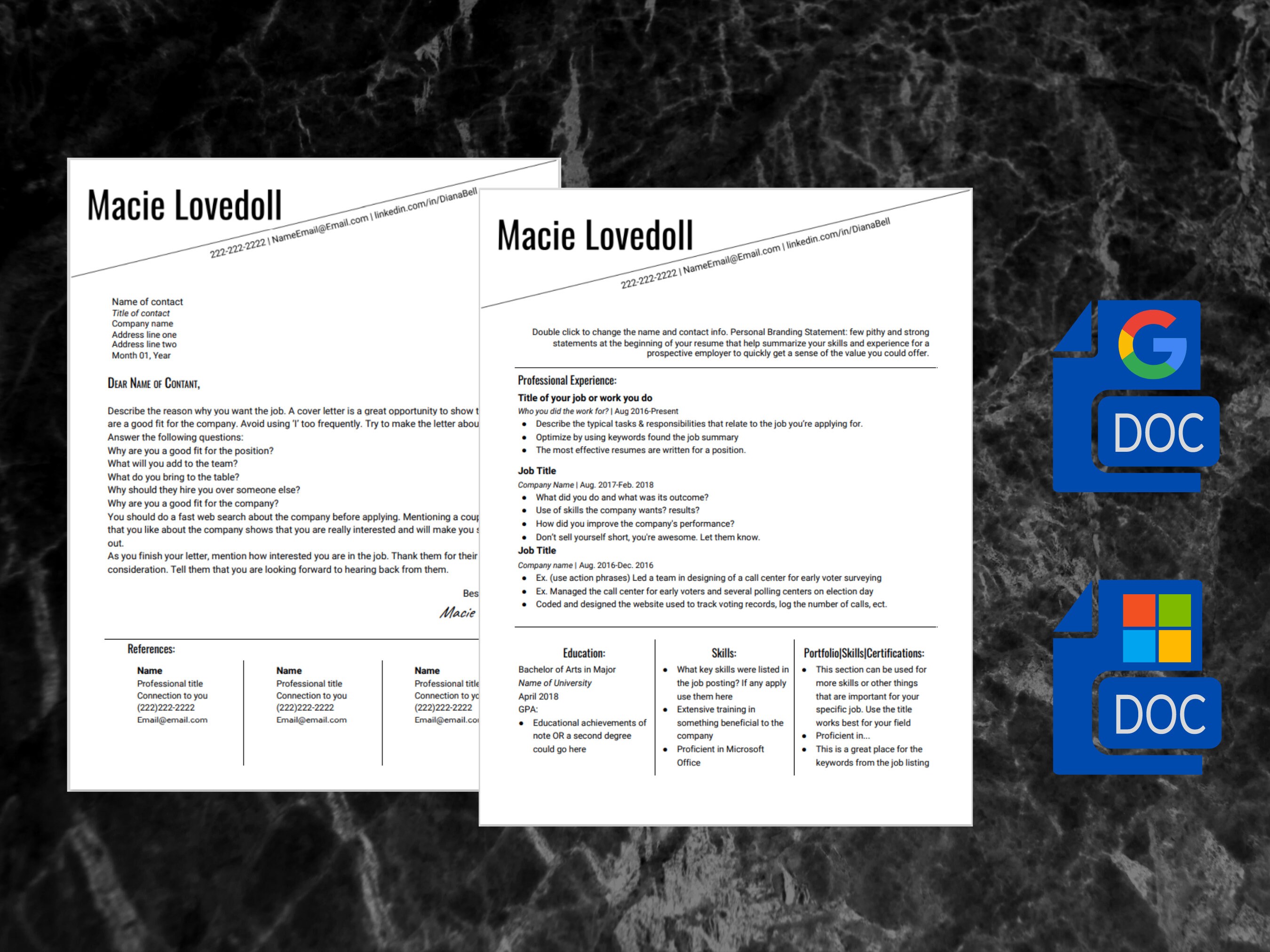Minimalist Resume Template for Google Doc and Word Cover Letter Modern ...
