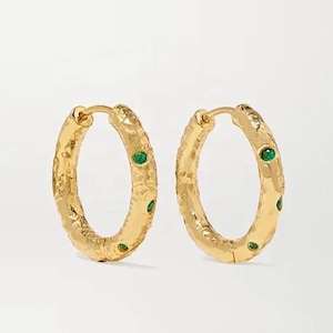 Hammered Emerald Hoop Earrings