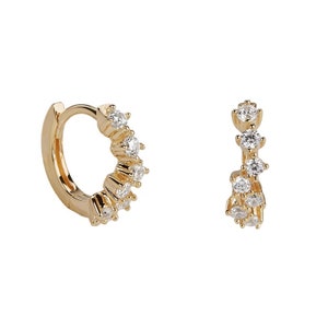 Gold Plated Huggie Earrings: Square Sapphire, Sterling Silver