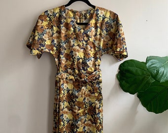 Vintage 1950s Marigolds Photorealistic Dress Small