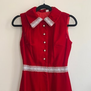Vintage 1960s Red Velvet Tunic with Gemstone Buttons