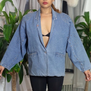 Vintage 80&#39;s Studded Denim Blazer