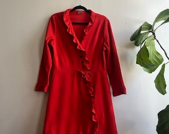 Vintage 1970s Red Waist Tie Dress XL