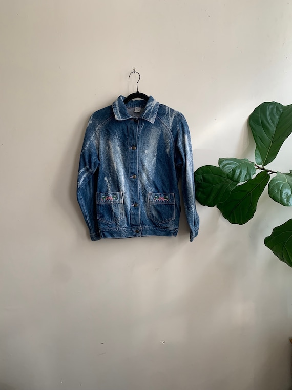 Vintage 1990s Denim Bleach Splatter Jacket XXS