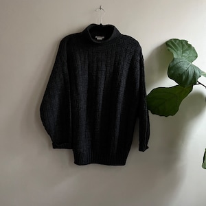 Vintage 1980s Gray Knit Sweater Beldoch Popper Large