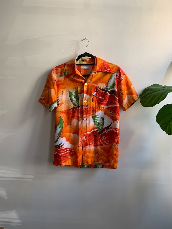 Rare Vintage 1950s Hawaiian Boat Shirt Hookano XS - Gem