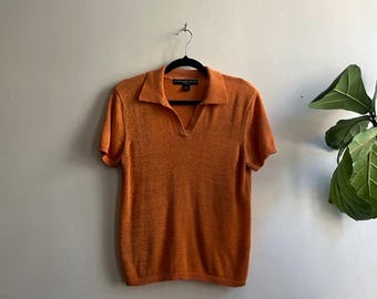 Vintage 1990s Orange Knit Shirt Large