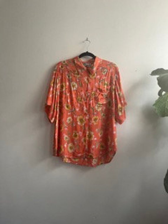 Vintage 1990s Embroidered Glitter Floral Shirt XL
