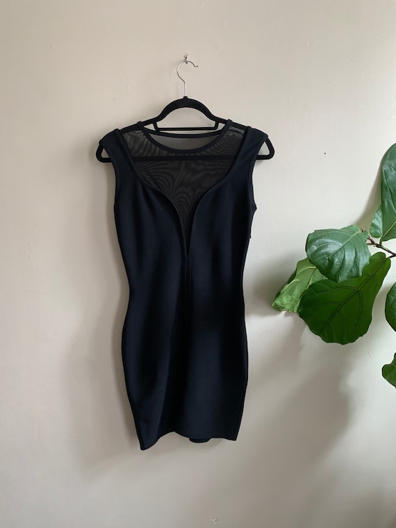 Vintage 2000s Deep V Mesh Little Black Dress Medium Vintage 2000s Deep V Mesh Little Black Dress Medium