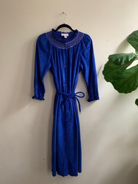 Vintage 1980s Royal Blue House Dress Lindsay Jord… - image 1