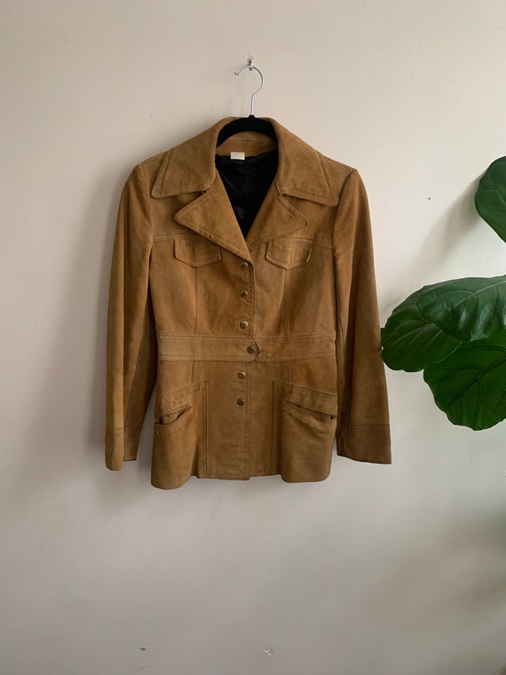 Vintage 1970s Tan Leather & Suede Jacket Small - image 1