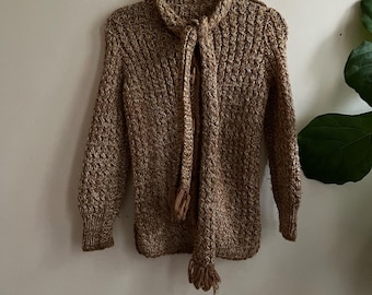 Antique 1940s Knit Sweater with Scarf Small