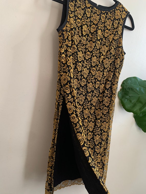 Vintage 1960s Embroidered Gold & Black Tunic Small - image 3