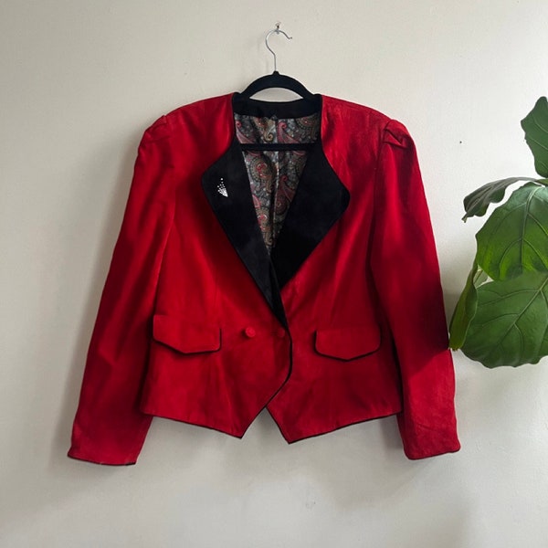 Vintage 1980s Red Suede Blazer Jacket XL Yessica