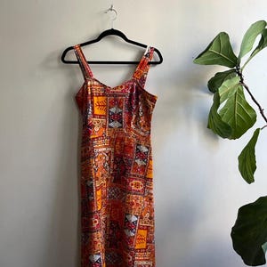 Vintage 1970s Abstract Print Dress Small