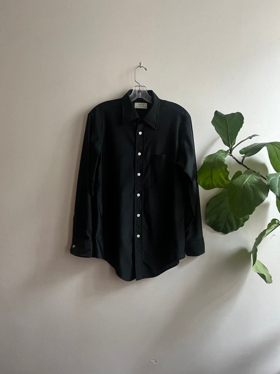 Vintage 1970s Black Button Up Blouse Qiana Medium