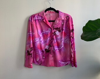 Vintage 1970s Trippy Longsleeve Pink Medium