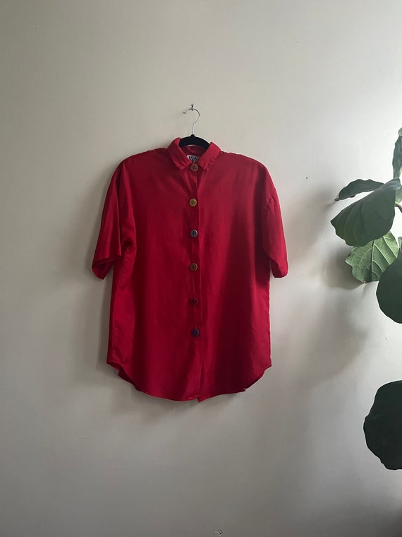 80s TRIPPY RAINBOW CHECKERBOARD BLOUSE - XS-M