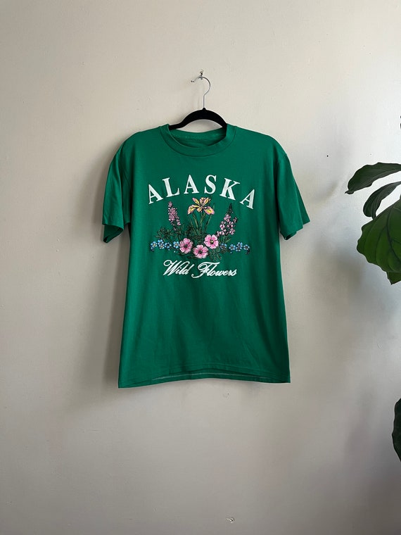 Vintage 1990s Alaska Wildflowers Tee Medium