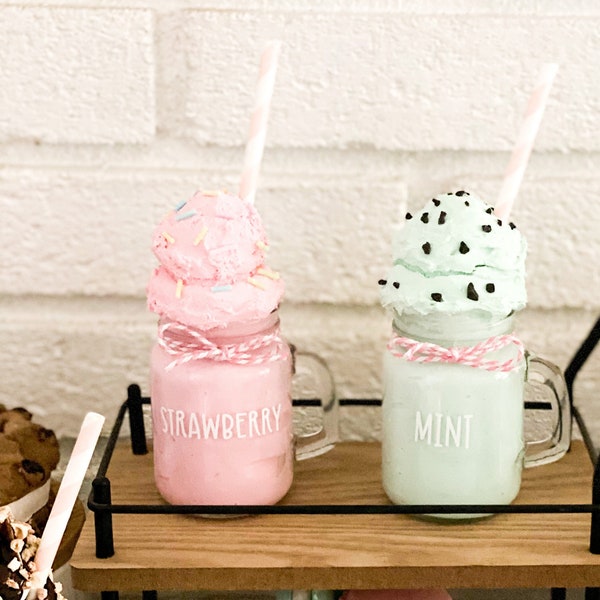 Faux Milkshake | Mint Shake | Ice Cream Tiered Tray Decor| Fake Sweets| Photo Prop| Rae Dunn Inspired|