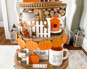 Fall Tiered Tray Decor Bundle, Farmhouse Fall, Fall Mini Ladder, Mini Tiered Tray Arch, Mini Farmhouse Fence, Pumpkin Tiered Tray Banner