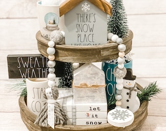 Winter Decor Bundle, for Tiered Tray, Set of 4 or 5, Snowflake Decor,Christmas Decor, Winter, Snowman, Farmhouse Christmas