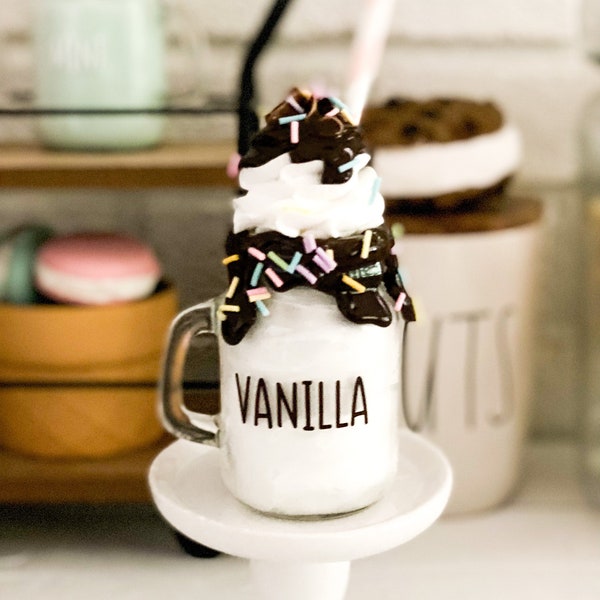 Faux Milkshake | Vanilla Shake | Ice Cream Tiered Tray Decor| Fake Sweets| Photo Prop| Rae Dunn Inspired|