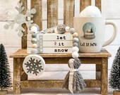 Snow Wooden Books,Let it Snow Mini Book stack, Snowman Books,Farmhouse, Tiered Tray Decor, Faux Book Bundle