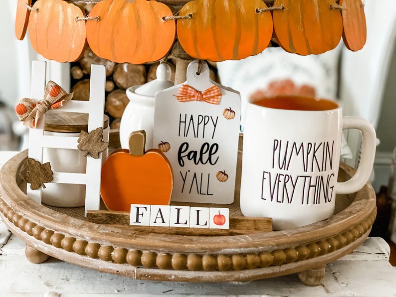 Fall Tiered Tray Decor Bundle, Farmhouse Fall, Fall Mini Ladder, Mini Tiered Tray Arch, Mini Farmhouse Fence, Pumpkin Tiered Tray Banner image 3