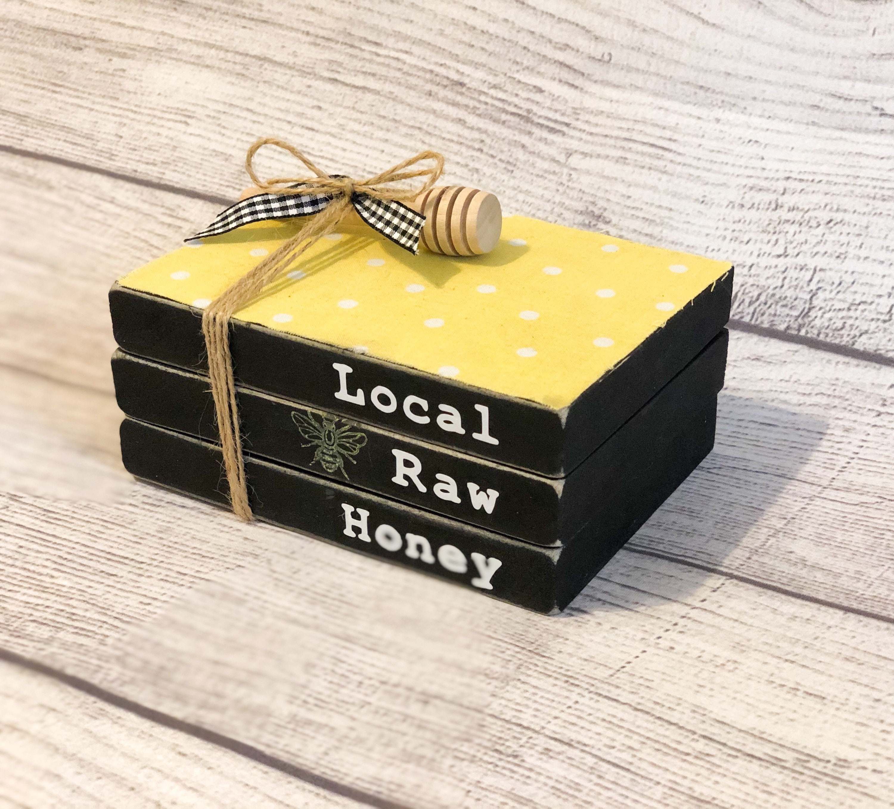 Honey Bee Decor for Home - Bumble Bee Tiered Tray Decor - Double Sided Faux  Decorative Book Stack with Ribbon - Farmhouse Rustic Table Decorations for