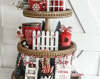 Candy Cane Mini Bundle, Set of 4, Candy Cane Tiered Tray Decor, Christmas decor, Hot Cocoa Decor Bundle, Rae Dunn Christmas Decor