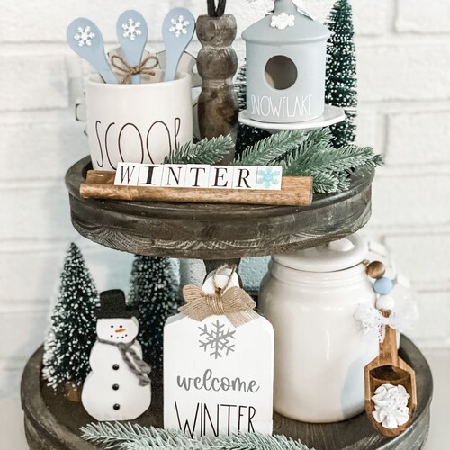 Winter Tiered Tray Decor Bundle Winter Bundle Snowflake Etsy