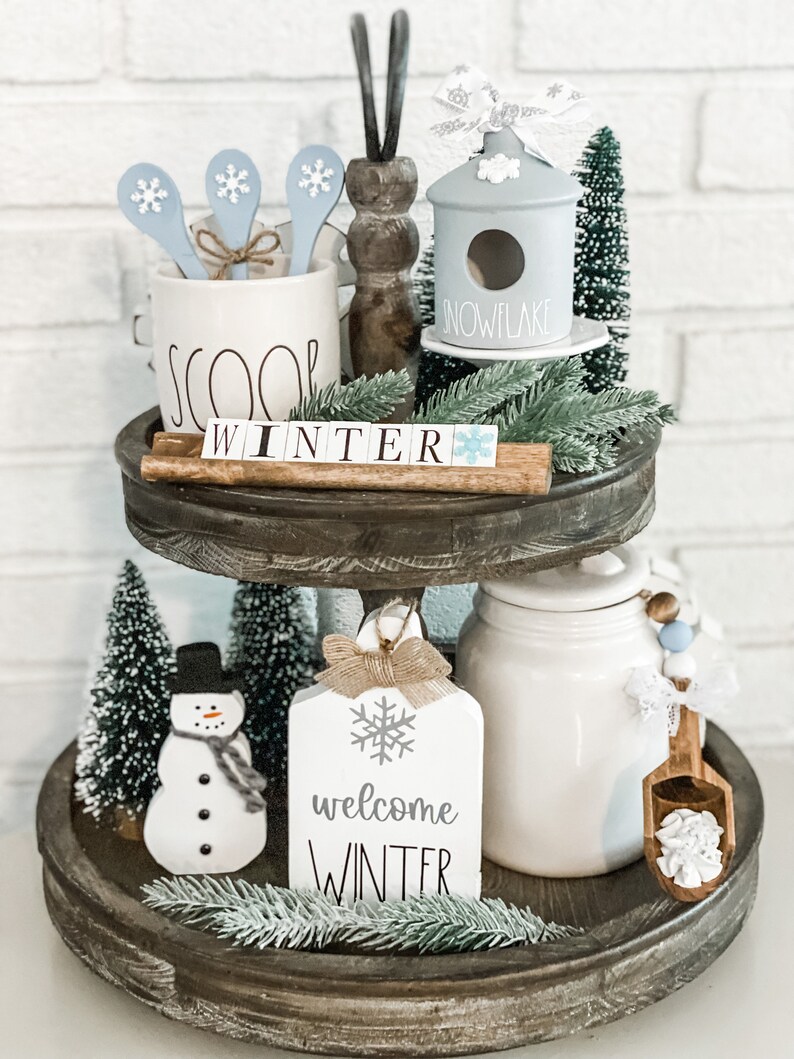 Winter Tiered Tray Decor Bundle Snowman Decor Bundle Etsy
