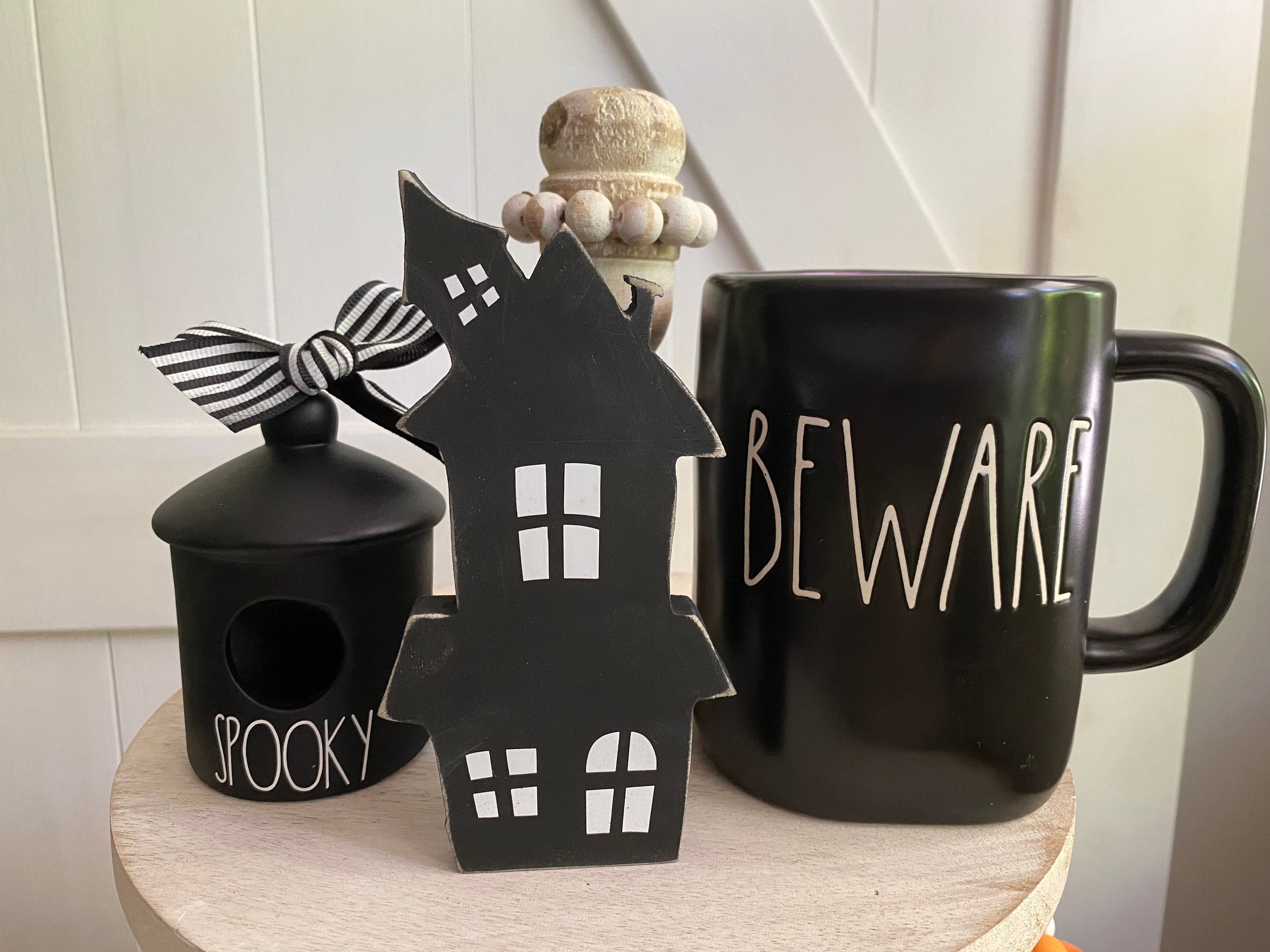 Wood Haunted House, Stands alone, HalloweenTiered Tray Decor, Hand Cu…