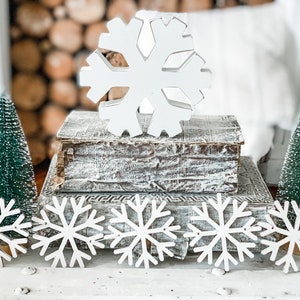 Winter Decor Bundle, Set of 4, Snowflake Tiered Tray Decor, Winter decor, Snow Decor Bundle, Rae Dunn Winter Decor image 5