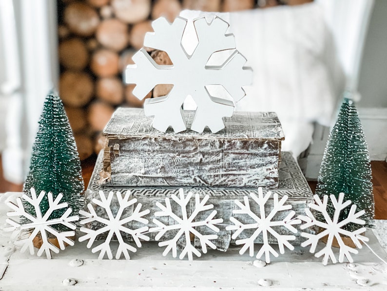 Winter Decor Bundle, Set of 4, Snowflake Tiered Tray Decor, Winter decor, Snow Decor Bundle, Rae Dunn Winter Decor image 5