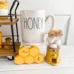 Wood Honeycomb, Faux Honeycomb, set of 1 or 2,HAND CUT, Wood Bee Decor, Faux Bee Hive, Bee Decor, Honey Tiered Tray Decor, Faux Honey