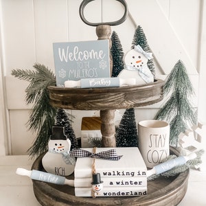 Winter Tiered Tray Decor, Personalized Gifts for Her, Snowman Tiered Tray Decor, Winter Decor Signs, Farmhouse Winter Decor,