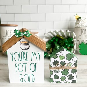 St.Patrick's Day Wood Houses, Set of 2, Mini Wood Houses, 2 Wood House Decor, Rae Dunn Inspired, You're My Pot of Gold, Farmhouse Style