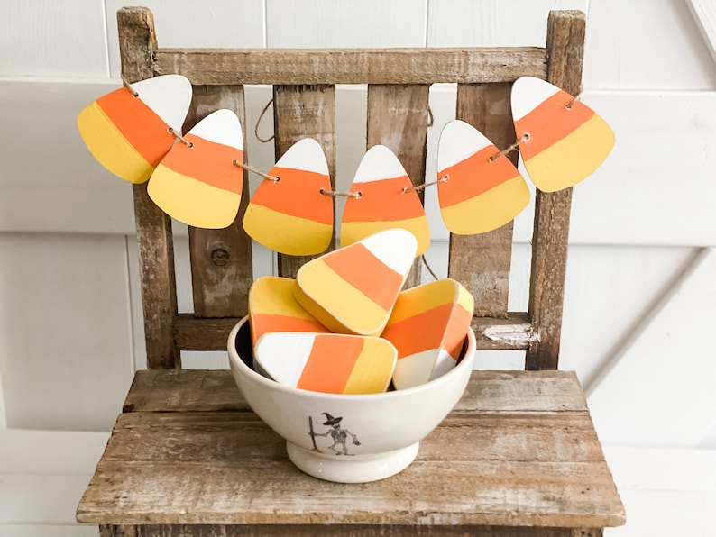 Tiered Tray Banner, Candy Corn Tiered Tray Banner, Halloween Tiered Tray Decor, Hand Painted ,Farmhouse Fall Decor, Rae Dunn Inspired, image 5