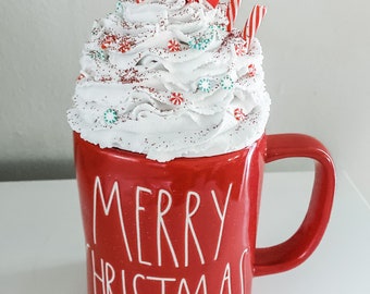 Rae Dunn inspired mug toppers, Christmas mug toppers, faux whipped cream mug toppers, peppermint mug topper, faux whip cream mug topper