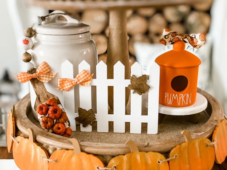 Fall Tiered Tray Decor Bundle, Farmhouse Fall, Fall Mini Ladder, Mini Tiered Tray Arch, Mini Farmhouse Fence, Pumpkin Tiered Tray Banner image 5