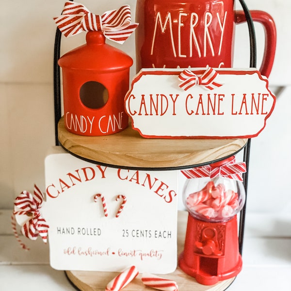 Candy Cane Lane Sign | Candy Cane Tiered Tray Decor | HAND CUT|stands alone | Candy Cane Wood Decor| Xmas Street Sign| Candy Cane Sign