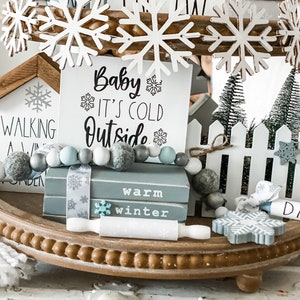 Winter Decor Bundle, Set of 4, Snowflake Tiered Tray Decor, Winter decor, Snow Decor Bundle, Rae Dunn Winter Decor image 10